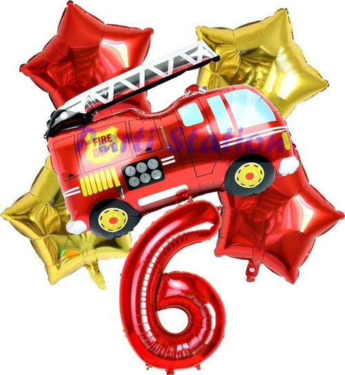İtfaiye Fireman Balon 6 Yaş Doğum Günü Balon Set Araçlar Konsept İtfaiye Balon Ve Rakam Balon