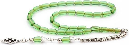 Küçük Boy Silindir Tane Yeşil Ateş Kehribar Tesbih