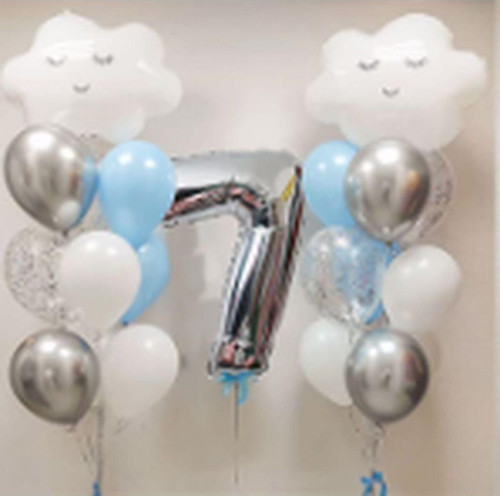 Gökyüzü Bulut 7 Yaş Balon Set Yıldız Balon Folyo Set Konsept Doğum Günü Set Yaş Balon Set