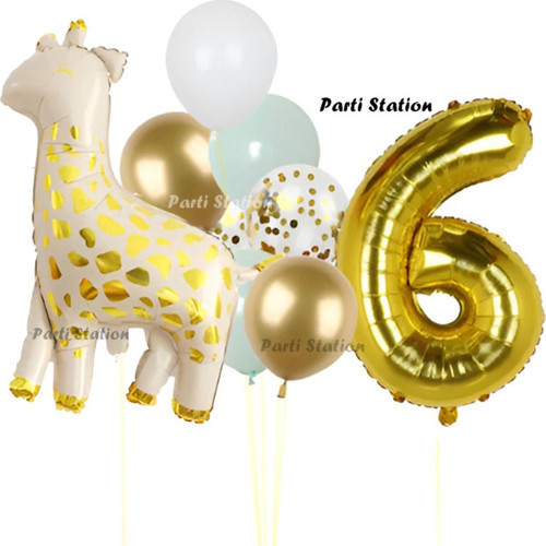 Sevimli Zürafa Konsept 6 Yaş Doğum Günü Balon Set Safari Tema Zürafa Parti Doğum Günü Balon Set