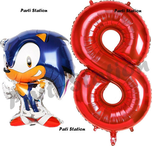 Tilki Sonic Balon 8 Yaş Doğum Günü Set Tilki Sonic Boom Konsept Balon Ve Kırmızı Rakam Balon