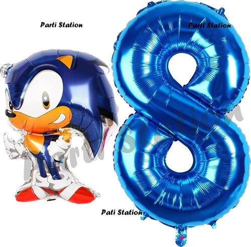 Tilki Sonic Balon 8 Yaş Doğum Günü Set Tilki Sonic Boom Konsept Balon Ve Lacivert Rakam Balon