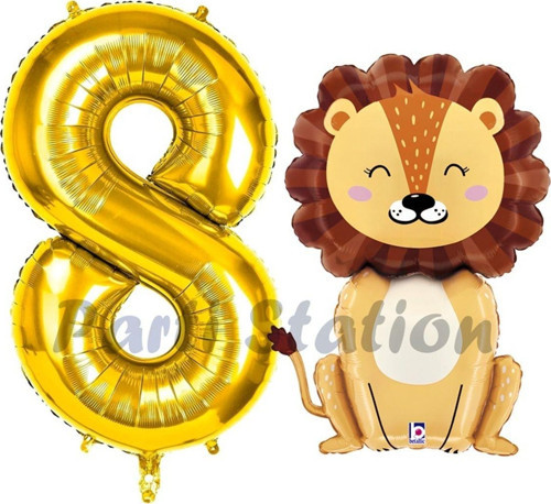 Aslan Balon 8 Yaş Balon Set Safari Konsept Aslan Balon Ve Gold Renk Rakam Balon