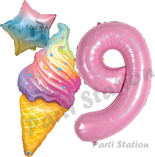 İce Cream Pastane Dondurma Konsept 9 Yaş Doğum Günü Balon Set Dondurma Tema Doğum Günü Balon