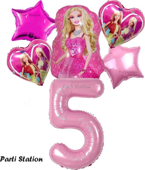 Barbie Folyo Balon Set Barbie Kalp Pembe 5 Yaş Balon Set Barbie Konsept Doğum Günü Set Yaş Balon Set