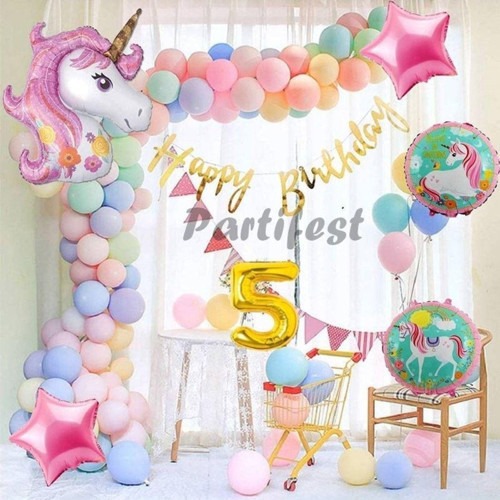 Unicorn Konsept 5 Yaş Balon Doğum Günü Set Tek Boynuzlu At Unicorn Yaş Balon Set