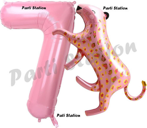 Pembe Leopar 7 Yaş Balon Set Pembe Leopar Safari Konsept Doğum Günü Parti Balon Set