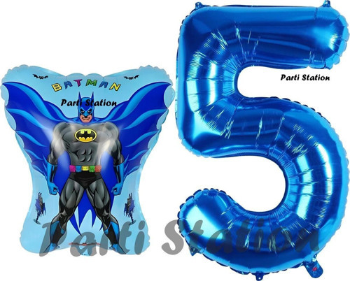 Batman Konsept 5 Yaş Balon Set Batman Yarasa Ve Lacivert Rakam Balon Doğum Günü Balon Set