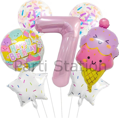İce Cream Dondurma 7 Yaş Balon Set Şeker Dondurma Candy Balon İce Cream Konsept Doğum Günü Balon Set