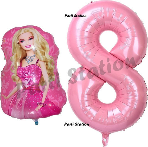 Barbie Balon Konsept 8 Yaş Balon Set Barbie Ve Pembe Rakam Balon Doğum Günü Balon Set