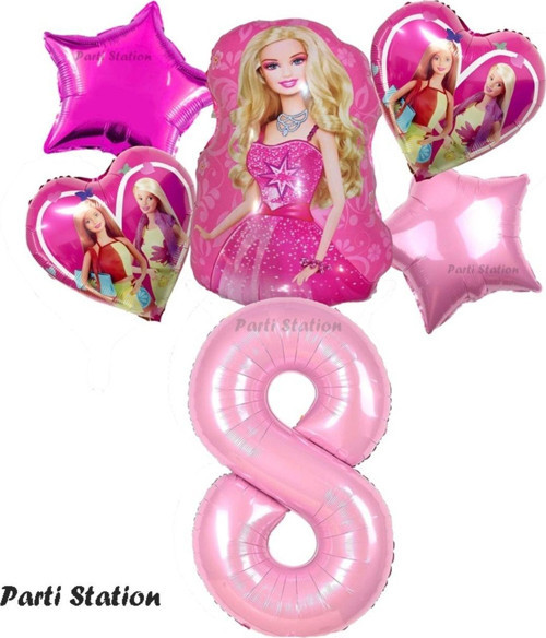 Barbie Folyo Balon Set Barbie Kalp Pembe 8 Yaş Balon Set Barbie Konsept Doğum Günü Set Yaş Balon Set