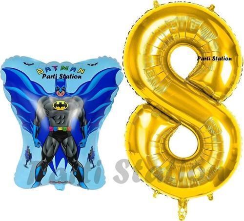 Batman Konsept 8 Yaş Balon Set Batman Yarasa Ve Gold Rakam Balon Doğum Günü Balon Set