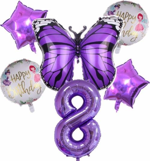 Mor Kelebek Mor Renk 8 Yaş Rakam Balon Set Doğum Günü Parti Mor Renk Helyum Balon Mor Rakam Balon