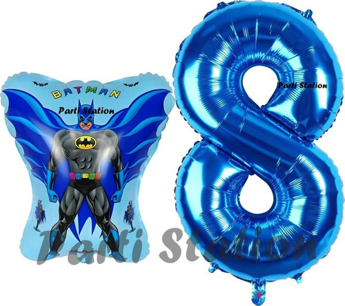 Batman Konsept 8 Yaş Balon Set Batman Yarasa Ve Lacivert Rakam Balon Doğum Günü Balon Set