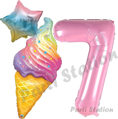 İce Cream Pastane Dondurma Konsept 7 Yaş Doğum Günü Balon Set Dondurma Tema Doğum Günü Balon