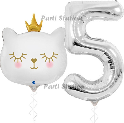 Beyaz Kedi 5 Yaş Doğum Günü Balon Set White Cat White Kitty Konsept Parti Balon Set Beyaz Kedi Tema