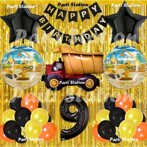 İnşaat Konsept Kamyon Balon Set 9 Yaş Sarı Siyah İnşaat Tema Kamyon Doğum Günü Balon Set
