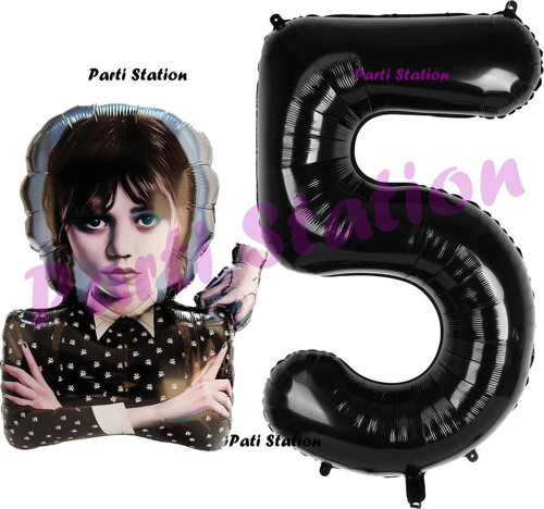 Wednesday 5 Yaş Balon Ve Siyah Rakam Balon Doğum Günü Parti Set Wednesday Addams Balon