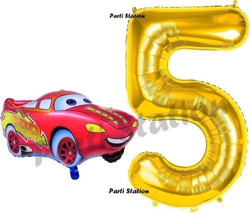 Cars Arabalar Balon Konsept 5 Yaş Balon Set Şimşek Mcqueen Balon Ve Gold Rakam Balon Doğum Günü Set