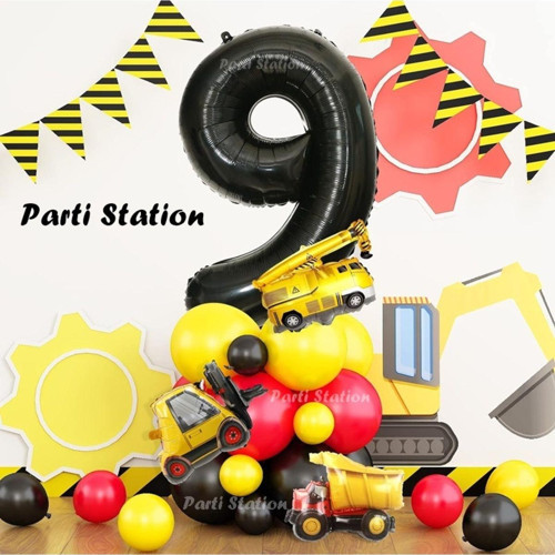İnşaat Tema 9 Yaş Doğum Günü Balon Karşılama Seti Dozer Kamyon Mikser Konsept Parti Balon Seti