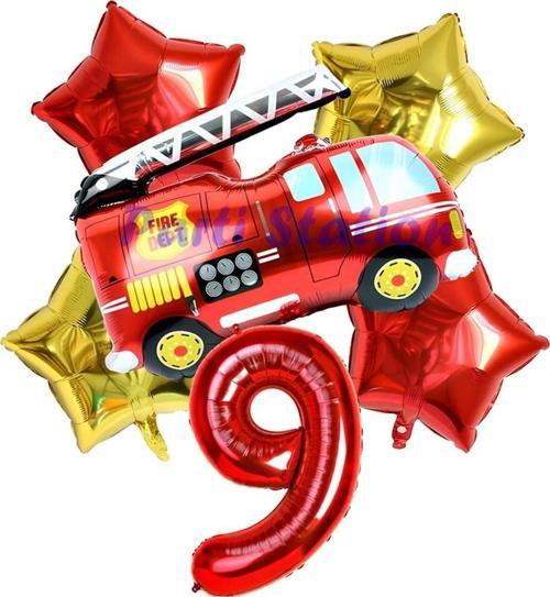 İtfaiye Fireman Balon 9 Yaş Doğum Günü Balon Set Araçlar Konsept İtfaiye Balon Ve Rakam Balon