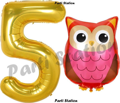 Woodland Baykuş Konsept 5 Yaş Balon Set Sevimli Baykuş Owl Ve Gold Rakam Balon Doğum Günü Balon Set