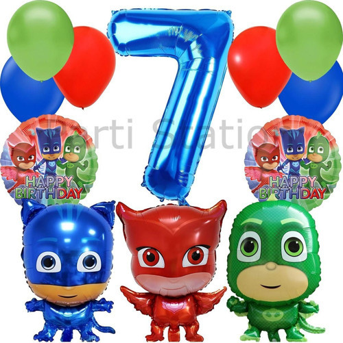 Pijamaskeliler Yaş Balon Seti Pjmasks Konsept Helyum Balon Set Pijamaskeli Doğum Günü Set