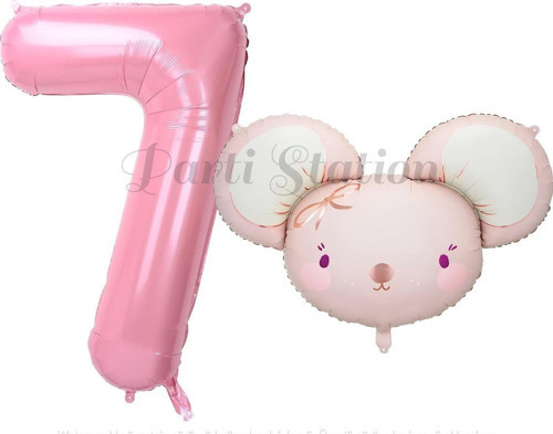 Pink Mouse 1 Yaş Balon Set Sevimli Pembe Fare Konsept Balon Ve Pembe Rakam Balon Hamster Balon
