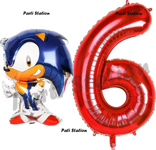 Tilki Sonic Balon 6 Yaş Doğum Günü Set Tilki Sonic Boom Konsept Balon Ve Kırmızı Rakam Balon