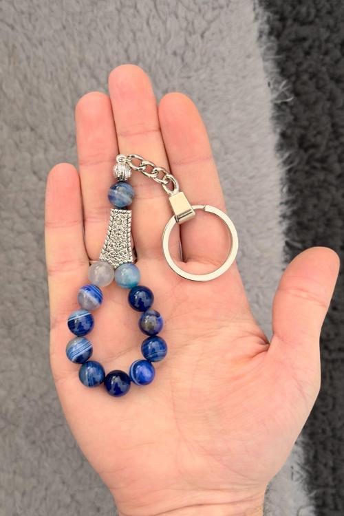 10 MM Mavi Akik Taşı Tesbih Anahtarlık