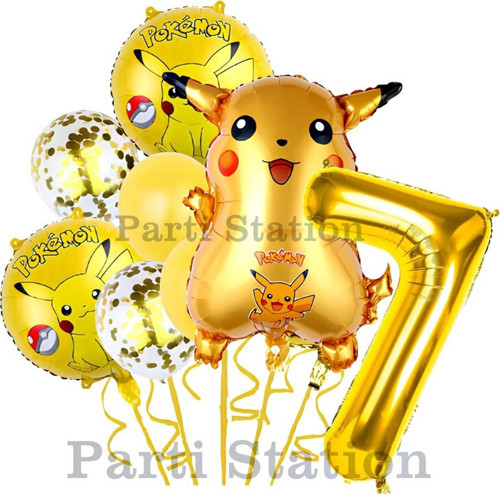 Pokemon Pikachu Konsept 7 Yaş Doğum Günü Balon Set Pokemon Pikaçu Folyo Balon Set