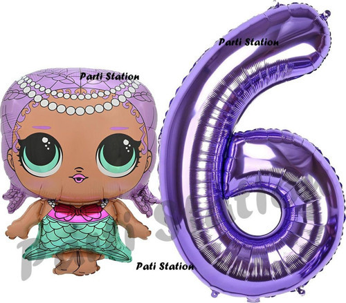 Mermaid Lol Bebek 6 Yaş Balon Ve Mor Rakam Balon Doğum Günü Parti Set