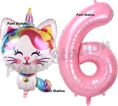 Unicorn Kedi Balon 1 Yaş Doğum Günü Balon Set Unicorn Kedi Konsept Balon Ve Pembe Rakam Balon