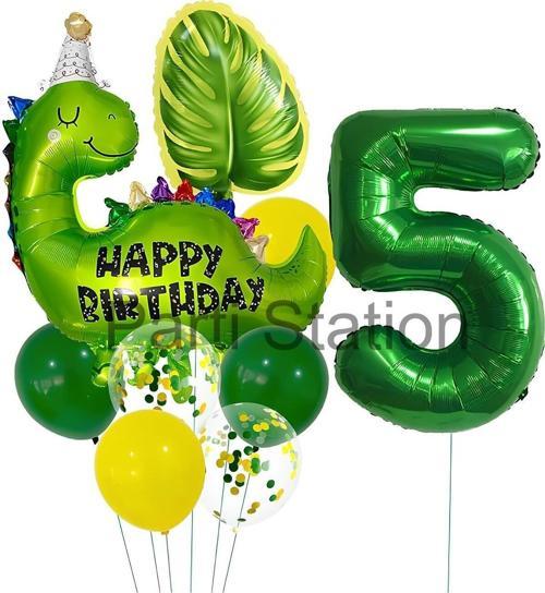 Yeşil Dinozor Konsept 5 Yaş Balon Set Jurassic Dinozor Tema Doğum Günü Folyo Balon Set