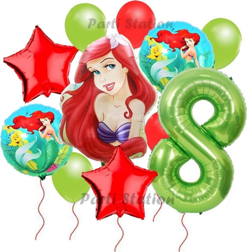 Disney Prensesi Deniz Kızı Prenses Ariel Konsept 8 Yaş Doğum Günü Balon Set Aquaman Ariel Balon Set