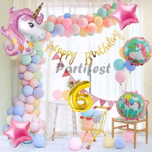 Unicorn Konsept 6 Yaş Balon Doğum Günü Set Tek Boynuzlu At Unicorn Yaş Balon Set