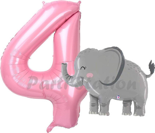 Sevimli Fil Balon 4 Yaş Doğum Günü Balon Set Safari Konsept Fil Balon Ve Pembe Renk Rakam Balon