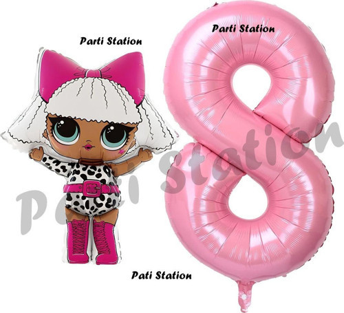 Diva Lol Bebek 8 Yaş Balon Ve Pembe Rakam Balon Doğum Günü Parti Set