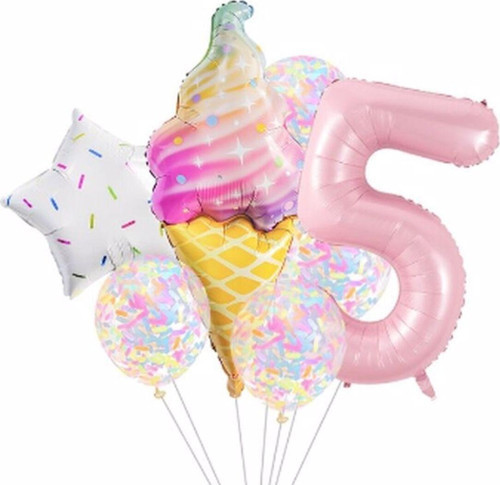 Dondurma 5 Yaş Balon Set Yıldız Balon Folyo Set Ice Cream Dondurma Konsept Doğum Günü Set