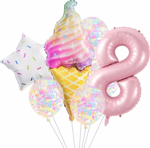 Dondurma 8 Yaş Balon Set Yıldız Balon Folyo Set Ice Cream Dondurma Konsept Doğum Günü Set