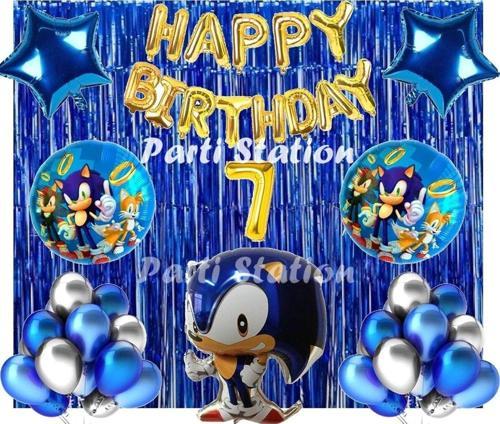 Lacivert Tilki Sonic Boom Konsept 7 Yaş Balon Set Sonic Tema Doğum Günü Arka Fon Süsleme Balonlu Set