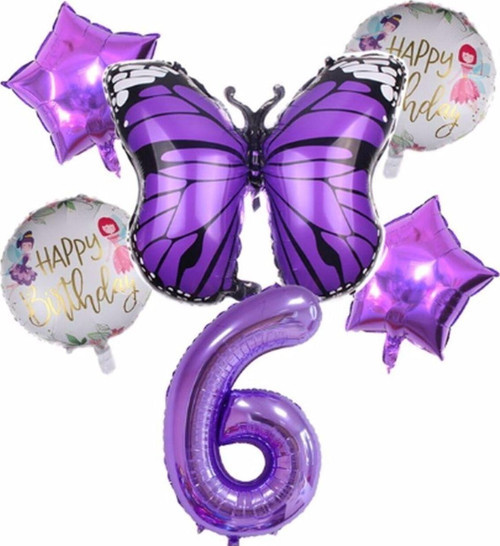 Mor Kelebek Mor Renk 6 Yaş Rakam Balon Set Doğum Günü Parti Mor Renk Helyum Balon Mor Rakam Balon