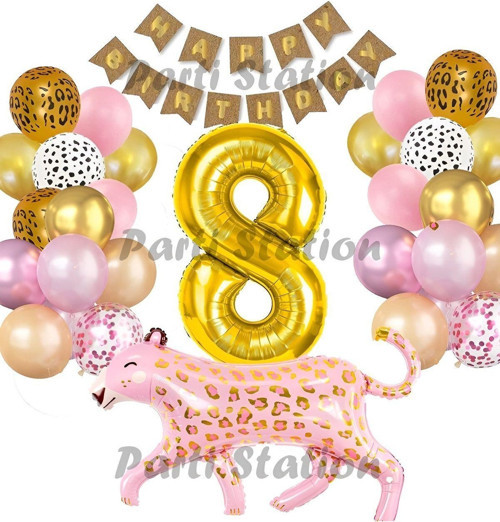 Pembe Leopar 8 Yaş Balon Leopar Doğum Günü Parti Balon Set Jungle Balon Set