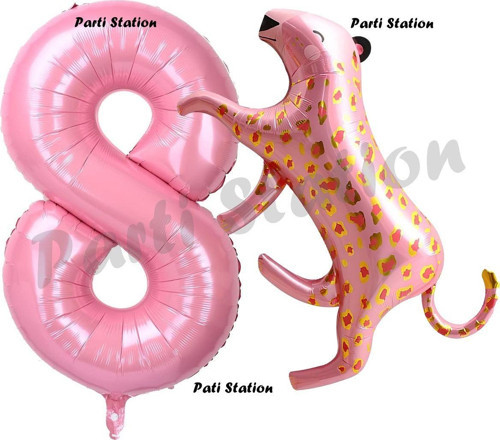 Pembe Leopar 8 Yaş Balon Set Pembe Leopar Safari Konsept Doğum Günü Parti Balon Set