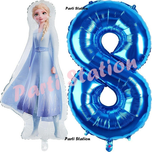Elsa Frozen Balon 8 Yaş Doğum Günü Set Frozen Karlar Ülkesi Konsept Balon Ve Lacivert Rakam Balon