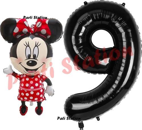 Minnie Mouse 1 Yaş Doğum Günü Set Minnie Mouse Konsept Balon Ve Siyah Rakam Balon Set