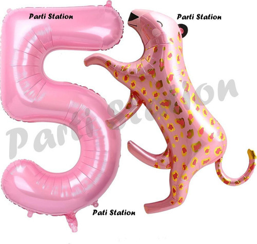 Pembe Leopar 5 Yaş Balon Set Pembe Leopar Safari Konsept Doğum Günü Parti Balon Set
