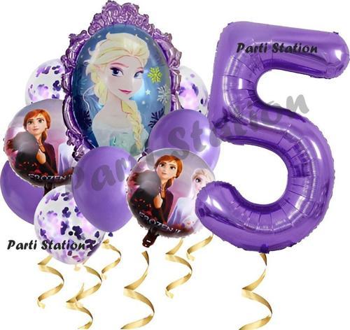 Frozen Balon 1 Yaş Doğum Günü Set Frozen Elsa Karlar Ülkesi Konsept Balon Ve Mor Rakam Balon