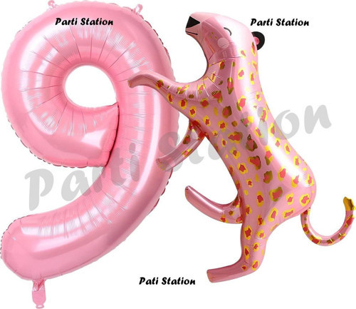 Pembe Leopar 9 Yaş Balon Set Pembe Leopar Safari Konsept Doğum Günü Parti Balon Set