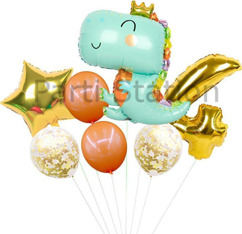 Sevimli Yeşil Dinozor Konsept 4 Yaş Balon Set Jurassic Dinozor Tema Doğum Günü Folyo Balon Set